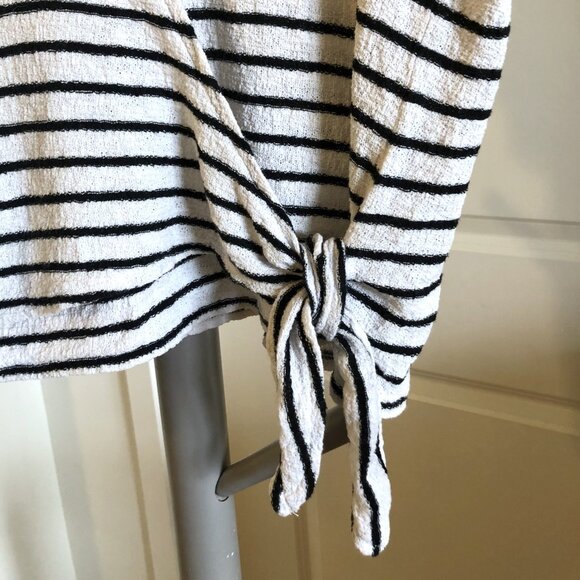 Madewell Texture & Thread Wrap Tie Top Black White Striped Short Sleeve Size M - Picture 7 of 11